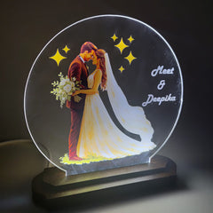 LASER ART Personalized Wedding Gift | Customized LED Acrylic Lamp for Couple | Name Engraved Table Lamp | Anniversary Gift for Husband Wife | LED Night Light for Bedroom, Living Room, Desk