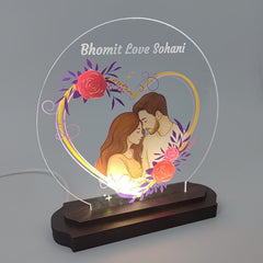 LASER ART Personalized Couple LED Night Lamp | Custom Engraved Acrylic Table Lamp with Name for Bedroom Décor | Romantic Gift for Anniversary, Wedding, Valentine | USB Powered Night Light