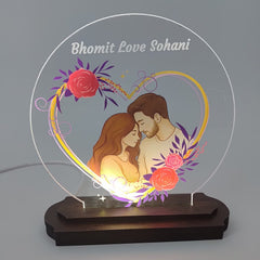 LASER ART Personalized Couple LED Night Lamp | Custom Engraved Acrylic Table Lamp with Name for Bedroom Décor | Romantic Gift for Anniversary, Wedding, Valentine | USB Powered Night Light