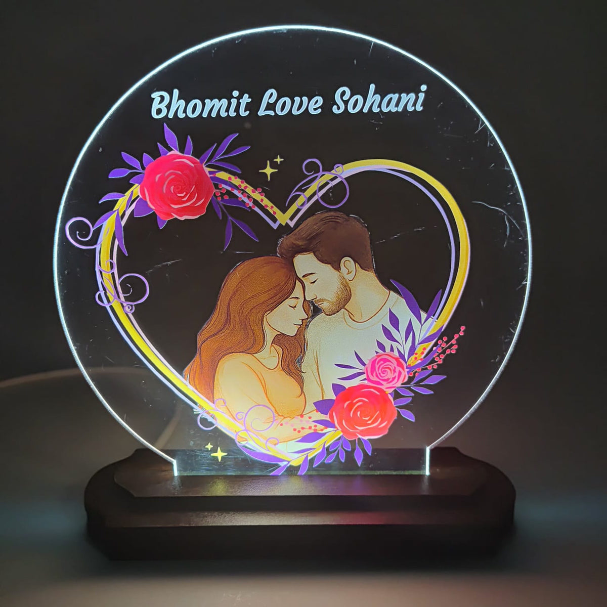 LASER ART Personalized Couple LED Night Lamp | Custom Engraved Acrylic Table Lamp with Name for Bedroom Décor | Romantic Gift for Anniversary, Wedding, Valentine | USB Powered Night Light