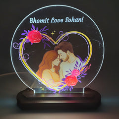 LASER ART Personalized Couple LED Night Lamp | Custom Engraved Acrylic Table Lamp with Name for Bedroom Décor | Romantic Gift for Anniversary, Wedding, Valentine | USB Powered Night Light