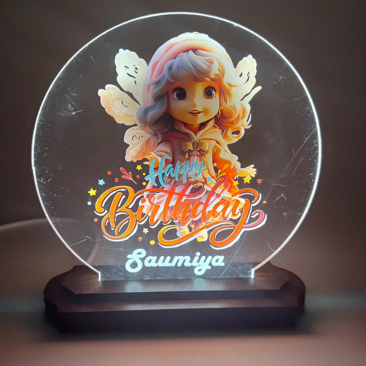 LASER ART Personalized LED Birthday Lamp for Kids | Engraved Acrylic Night Light with Name & Cartoon Design | Customized Gift Table Lamp for Bedroom, Study Desk, Living Room & Party Decor