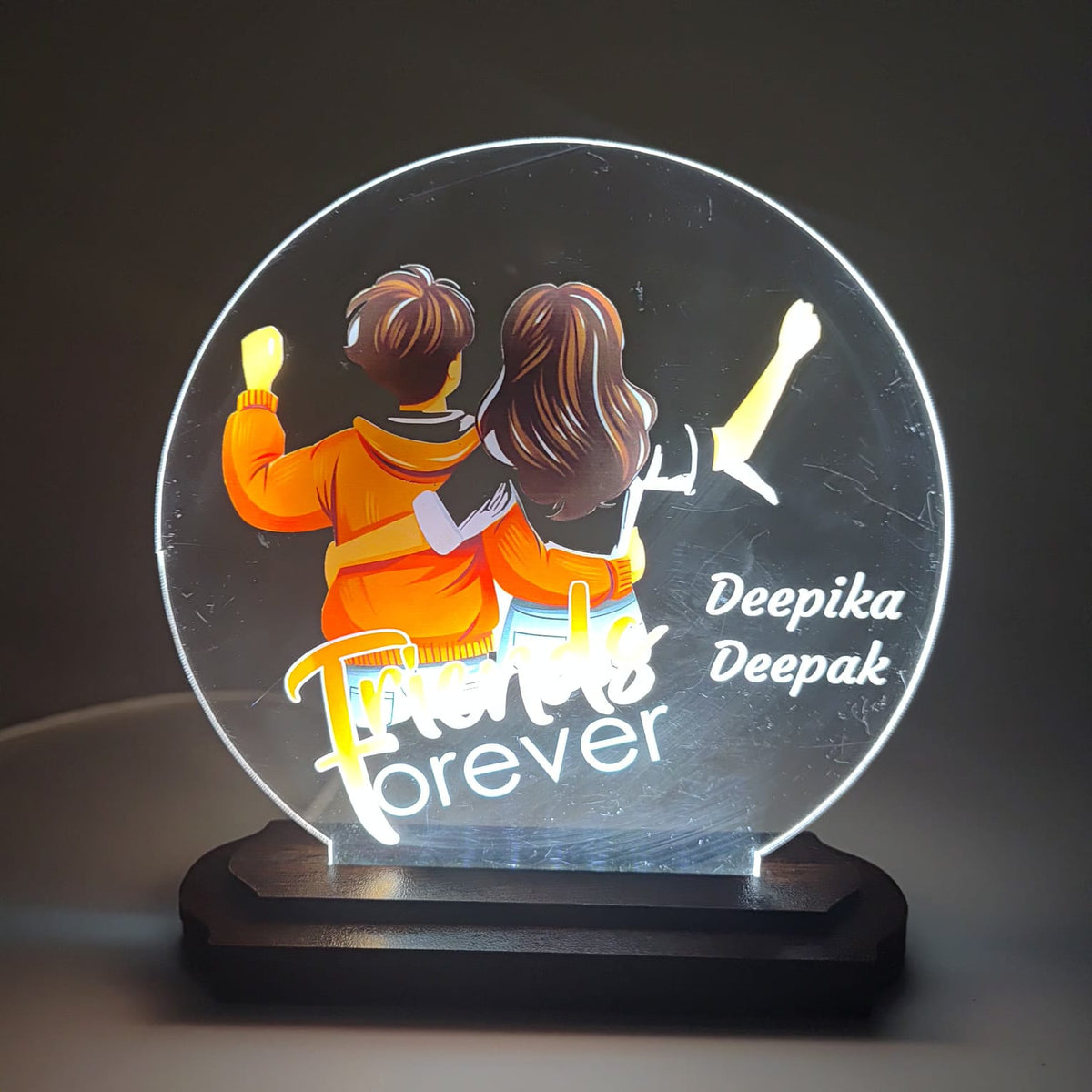 LASER ART Customized LED Acrylic Night Lamp for Friends | Personalized Gift with Names | Friends Forever Theme | Decorative Table Lamp for Birthday, Friendship Day, Best Friend
