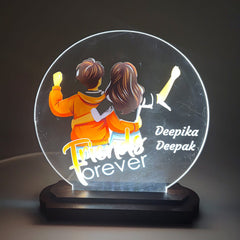 LASER ART Customized LED Acrylic Night Lamp for Friends | Personalized Gift with Names | Friends Forever Theme | Decorative Table Lamp for Birthday, Friendship Day, Best Friend