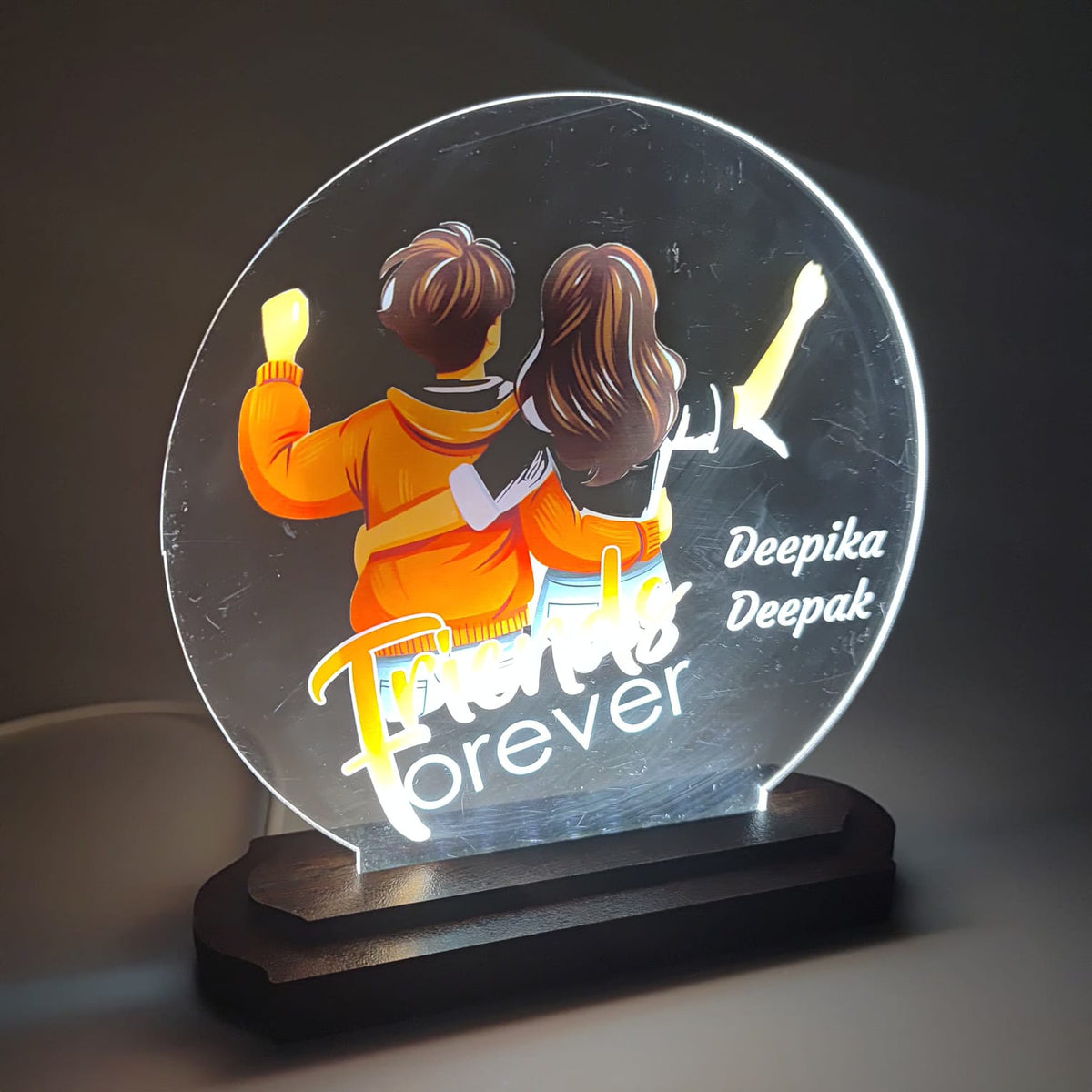 LASER ART Customized LED Acrylic Night Lamp for Friends | Personalized Gift with Names | Friends Forever Theme | Decorative Table Lamp for Birthday, Friendship Day, Best Friend