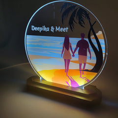 LASER ART Personalized LED Acrylic Night Lamp | Beach Theme Couple Table Light | Customized Romantic Gift for Anniversary, Bedroom, Living Room & Valentine's Day