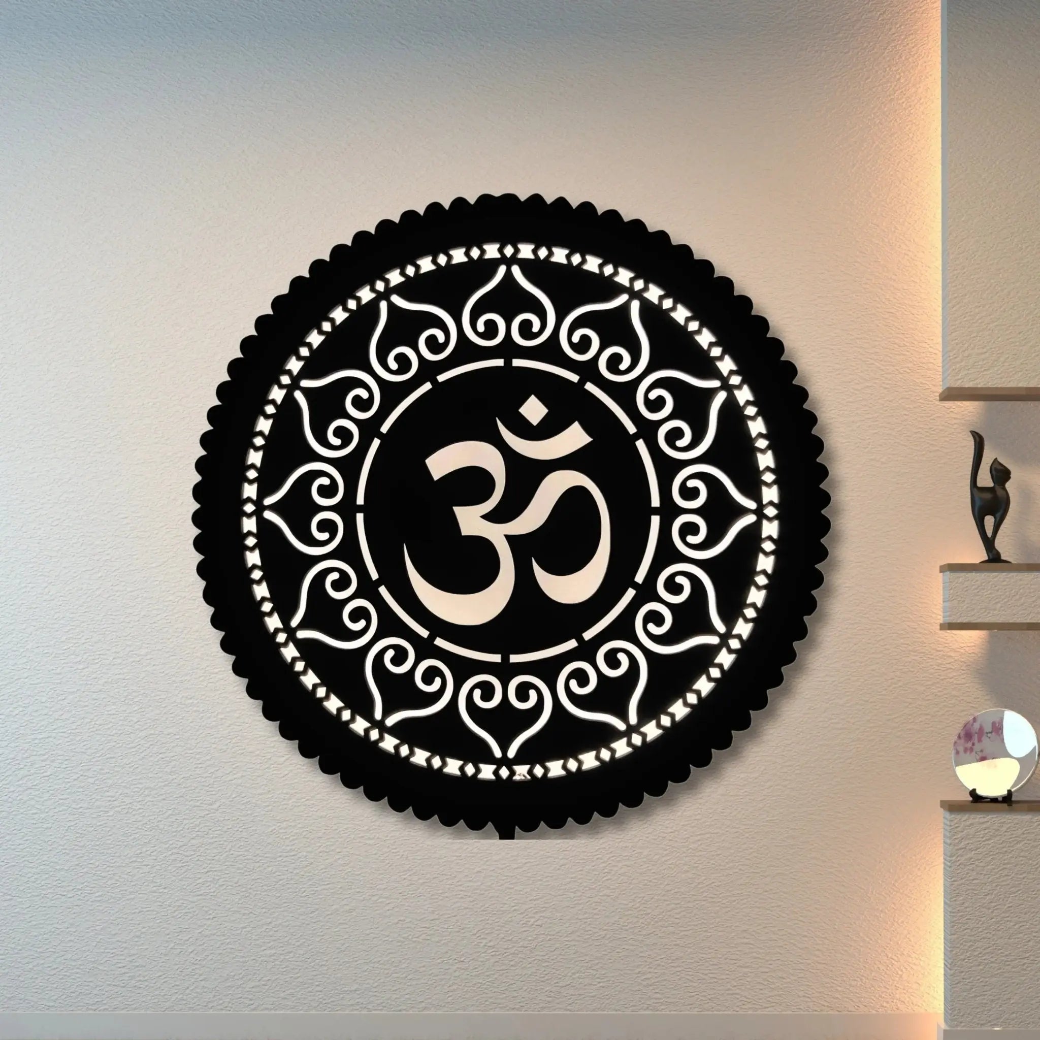 Wooden LED Wall Lamp – Spiritual Wall Sconce for Home Décor, Living Room, Meditation, and Temple | Energy - Efficient Modern LED Backlight | Religious Hindu Gift (Om) - Laser art