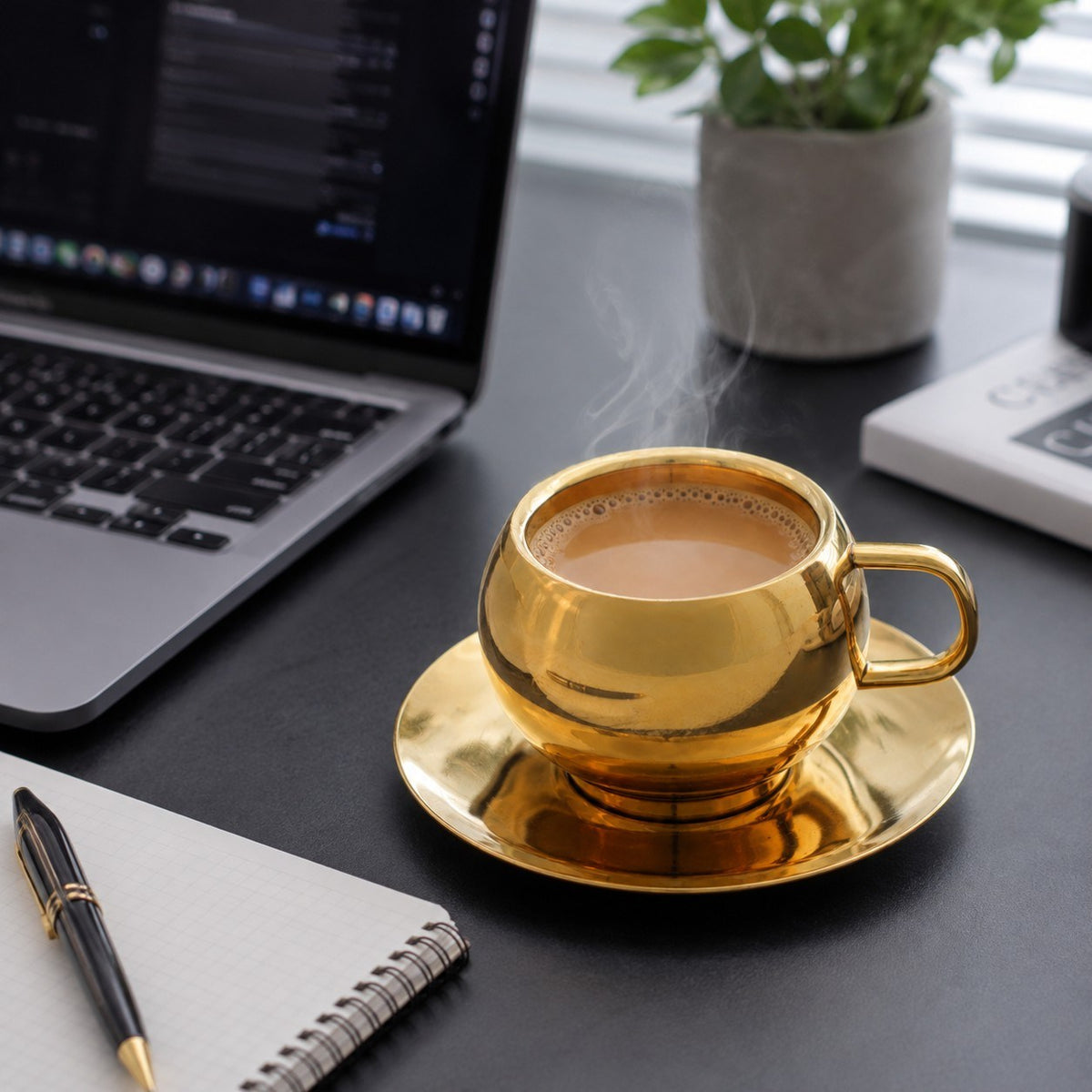 Luxury Gold-Plated Stainless Steel Tea Cup and Saucer - Elegant Drinkware Combo Idol for Home & Gifting for Every Occasion