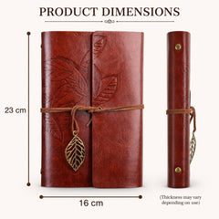 Premium Leather Diary Journal for Writing, Sketching & Travel | Flexible Cover with Antique Leaf Charm