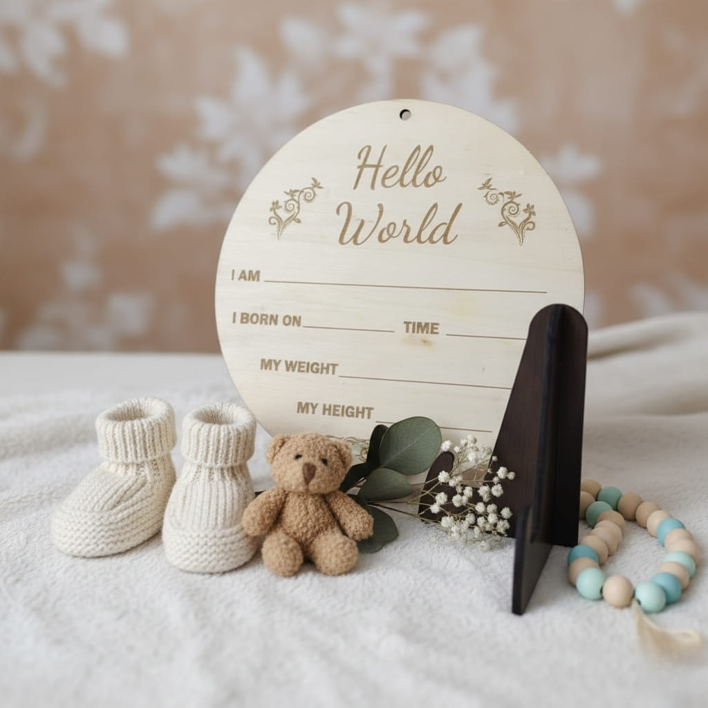 Photo Posing Props Newborn Baby Birth Details Milestone Plaque, Hello World Baby Announcement Board