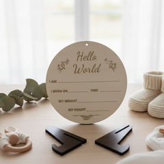 Photo Posing Props Newborn Baby Birth Details Milestone Plaque, Hello World Baby Announcement Board