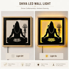 Laser Art Lord Shiva LED Wall Decor Frame 12x12 Inch | Mahadev Wall Hanging with Warm Yellow Light | Wooden & MDF Wall Art | USB Power Adapter Included | Spiritual Home Temple Living Room Decor
