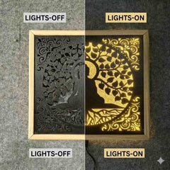 Buddha LED Wall Decor Frame | Illuminated Buddha Wall Hanging with Warm Yellow Light | Wooden Meditation Wall Art | Home Temple Decor