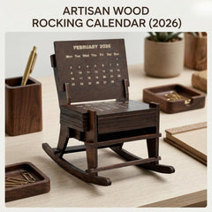 Handcrafted Wooden Rocking Chair Desk Calendar 2026 – Unique DIY Miniature Furniture Monthly Planner for Home Office Decor, Bookshelf Accessory, and Corporate Gifting – Premium Compact Wood Craft Desktop Organizer & New Year Gift