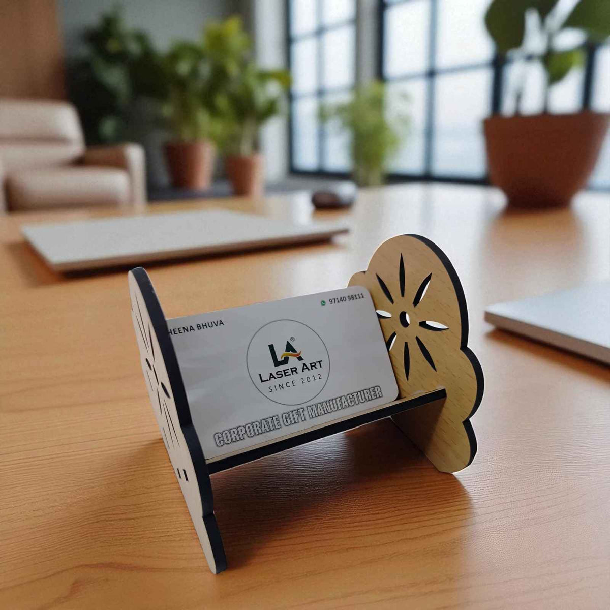 Visiting Card Holder for Table | Business Card Stand for Office Desk | Wooden Card Stand