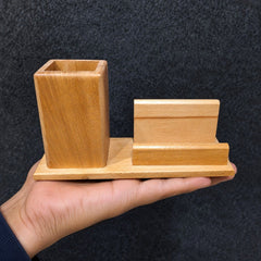Wooden Desk Organizer Pen Holder with Mobile Phone Stand