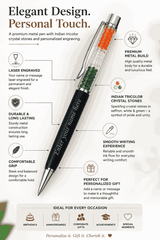 Personalized Indian Tricolor Crystal Pen | Custom Name Gift Pen