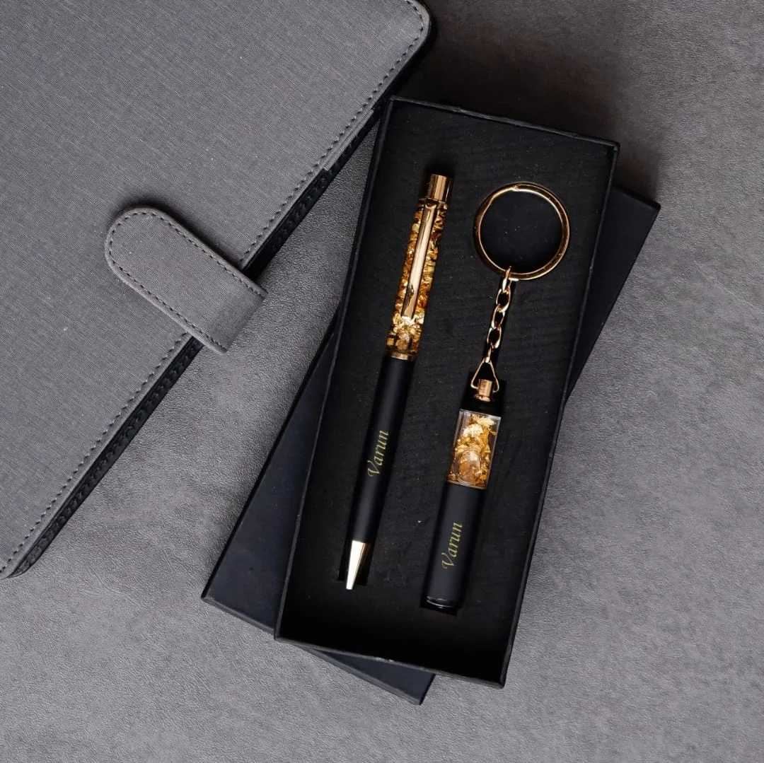 Personalized Pen & Keychain Gifts with Name Engraving | Pen for Gifting | Gift Set for Men & Women, Corporate Gift Set, Rakhi Special with 3 stylish Rakhi Free
