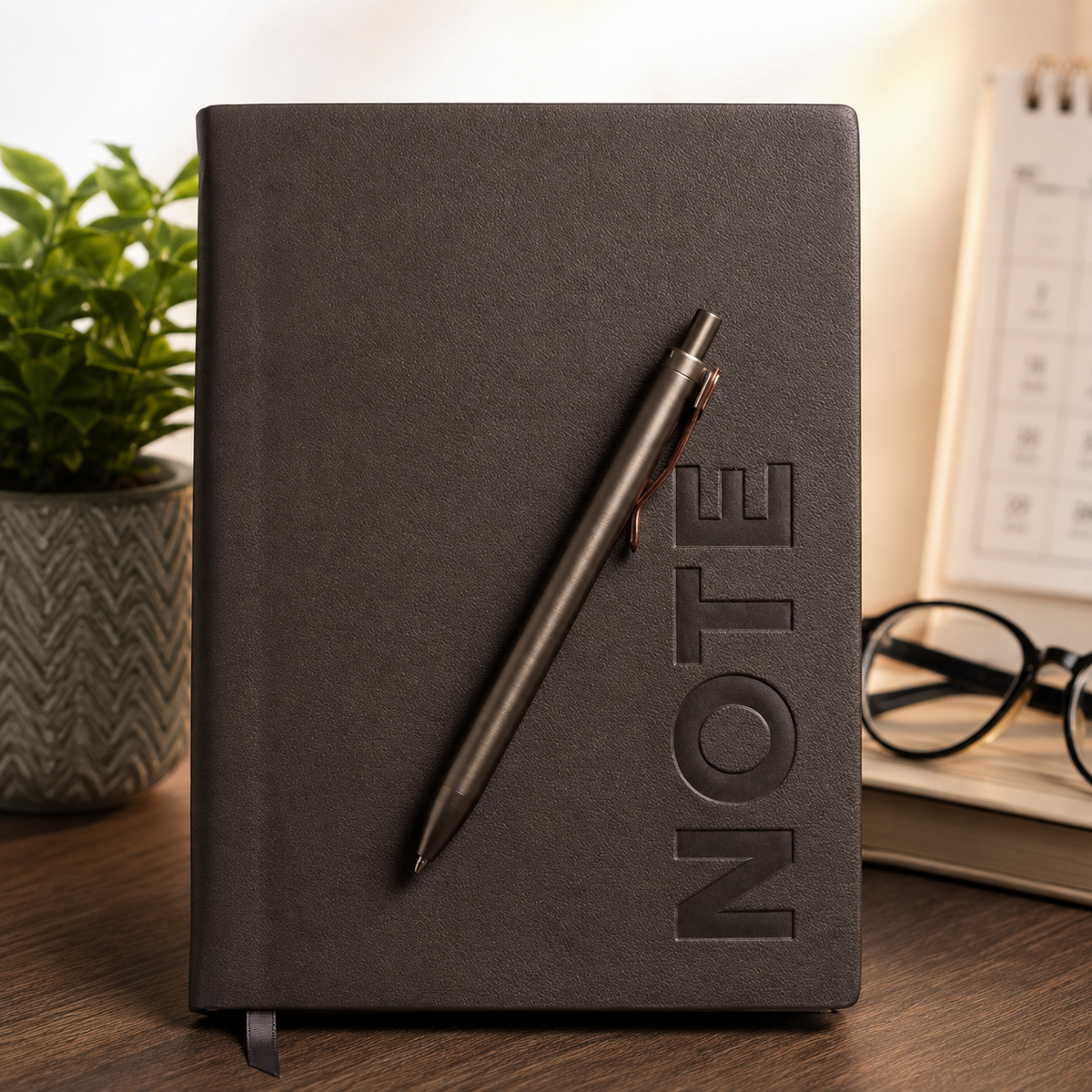Premium A5 Leather Diary Notebook with Metal Pen | Hardcover Journal | Grey Executive Notebook
