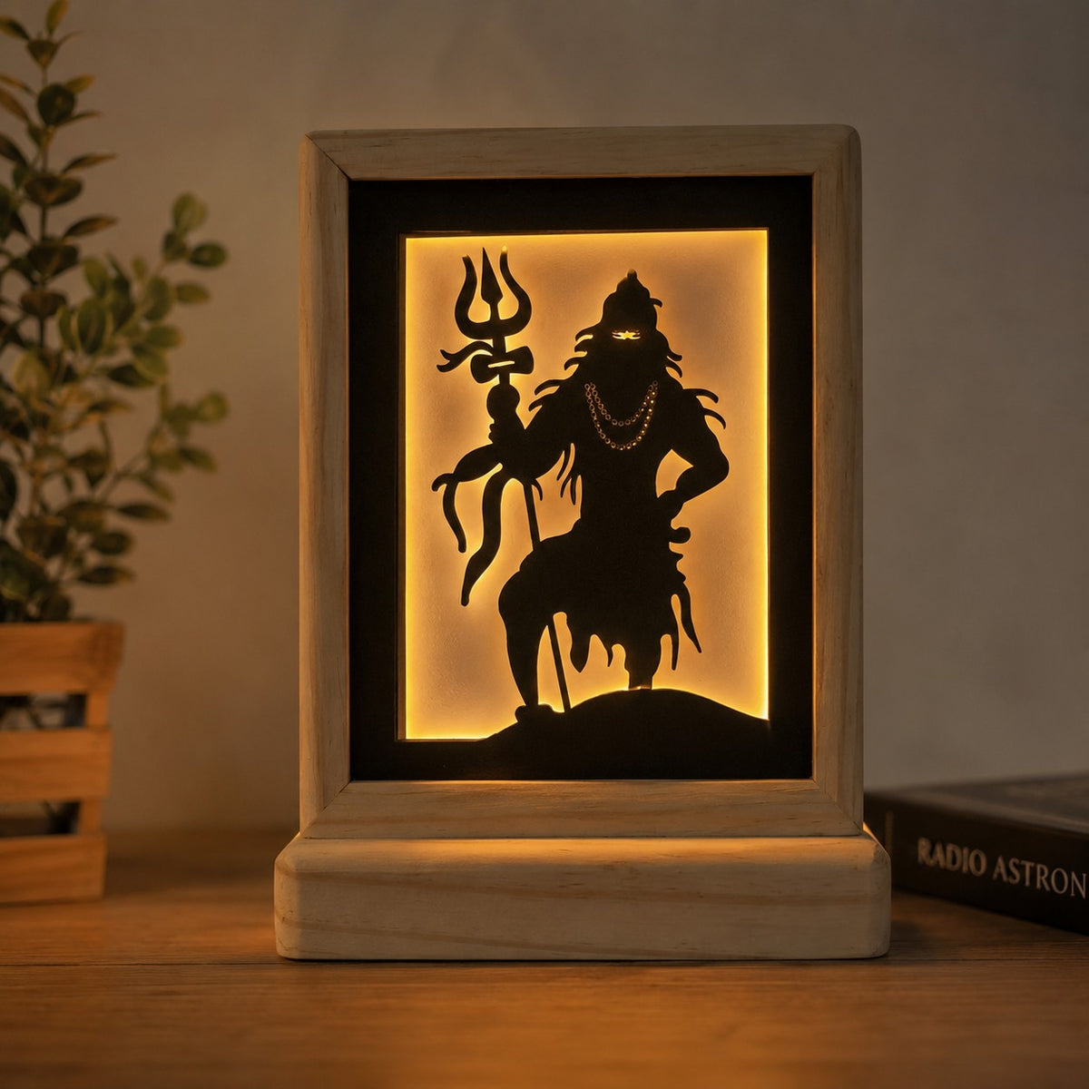 Pine wooden table lamp lighting frame.