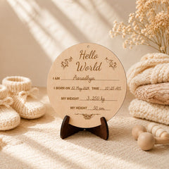 Photo Posing Props Newborn Baby Birth Details Milestone Plaque, Hello World Baby Announcement Board