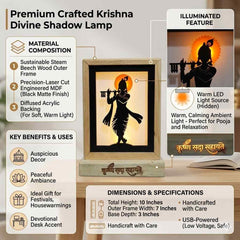 Divine Krishna LED Backlit Lamp 8.25" MDF Wood & Acrylic Night Light with Power Adapter Spiritual Home Decor for Wall, Table, Gift Soothing Illumination for Peace & Harmony