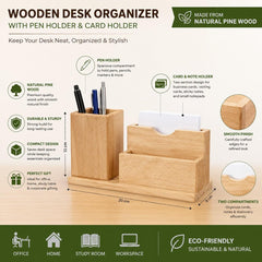 Wooden Desk Organizer with Pen Holder & Business Card Stand Set