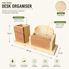 Wooden Desk Organizer with Pen Holder & Memo Card Stand Office