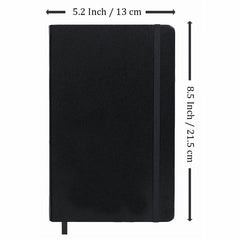 Classic Black PU Leather Notebook Journal for Men and Women, Premium Ruled/Lined Hardcover Diary with Integrated Elastic Band Closure and Ribbon