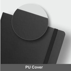 Classic Black PU Leather Notebook Journal for Men and Women, Premium Ruled/Lined Hardcover Diary with Integrated Elastic Band Closure and Ribbon