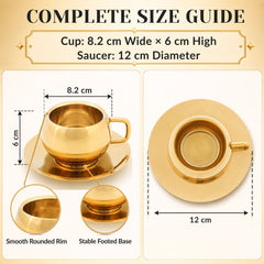 Gold-Plated Stainless Steel Tea Cup and Saucer pack of 2  - Elegant Drinkware Combo Idol for Home & Gifting for Every Occasion