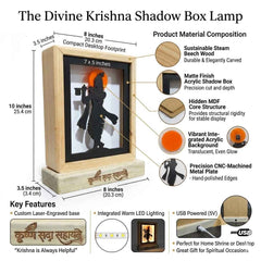 Divine Krishna LED Backlit Lamp 8.25" MDF Wood & Acrylic Night Light with Power Adapter Spiritual Home Decor for Wall, Table, Gift Soothing Illumination for Peace & Harmony
