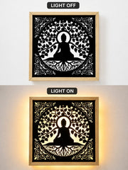 Buddha LED Wall Decor Frame | Illuminated Buddha Wall Hanging with Warm Yellow Light | Wooden Meditation Wall Art | Home Temple Decor