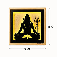 Laser Art Lord Shiva LED Wall Decor Frame 12x12 Inch | Mahadev Wall Hanging with Warm Yellow Light | Wooden & MDF Wall Art | USB Power Adapter Included | Spiritual Home Temple Living Room Decor