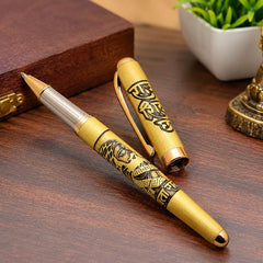 Shivaji Maharaj Engraved On Golden Metal Body Ballpoint Pen With Arrow Design Clip & Blue Refill