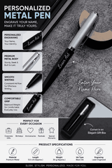 Personalized Pen with Name Engraving |  Premium Metal Black with Grey Custom Ball Pen