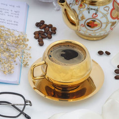 Luxury Gold-Plated Stainless Steel Tea Cup and Saucer - Elegant Drinkware Combo Idol for Home & Gifting for Every Occasion