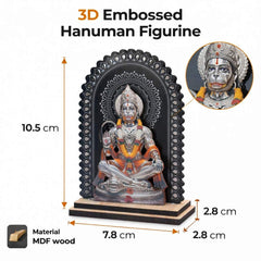 Lord Hanuman 3D Embossed MDF Wood Idol for Car Dashboard, Home Mandir, and Office Desk - Small Bajrangbali Murti for Temple & Pooja Room - Spiritual Religious Gift & Decorative Figurine