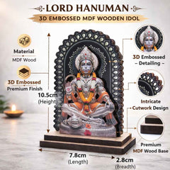 Lord Hanuman 3D Embossed MDF Wood Idol for Car Dashboard, Home Mandir, and Office Desk - Small Bajrangbali Murti for Temple & Pooja Room - Spiritual Religious Gift & Decorative Figurine