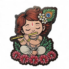 Krishna Wooden Key Holder for Wall | Wall Mounted Key Stand with 5 Hooks | Decorative MDF Key Hanger for Home Entryway, Living Room, Office | Spiritual Wall Art Gift