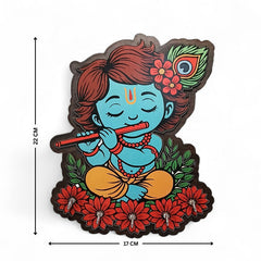 Krishna Wooden Key Holder for Wall | Wall Mounted Key Stand with 5 Hooks | Decorative MDF Key Hanger for Home Entryway, Living Room, Office | Spiritual Wall Art Gift