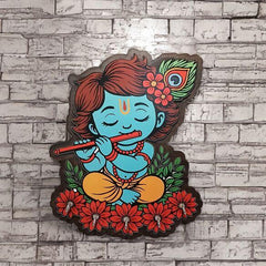Krishna Wooden Key Holder for Wall | Wall Mounted Key Stand with 5 Hooks | Decorative MDF Key Hanger for Home Entryway, Living Room, Office | Spiritual Wall Art Gift