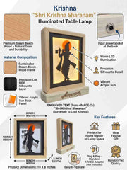 Divine Krishna LED Backlit Lamp 8.25" MDF Wood & Acrylic Night Light with Power Adapter Spiritual Home Decor for Wall, Table, Gift Soothing Illumination for Peace & Harmony