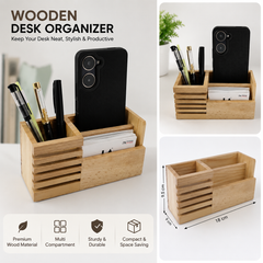 Wooden Mobile Stand with Pen Holder Desk Organizer