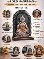 Lord Hanuman 3D Embossed MDF Wood Idol for Car Dashboard, Home Mandir, and Office Desk - Small Bajrangbali Murti for Temple & Pooja Room - Spiritual Religious Gift & Decorative Figurine