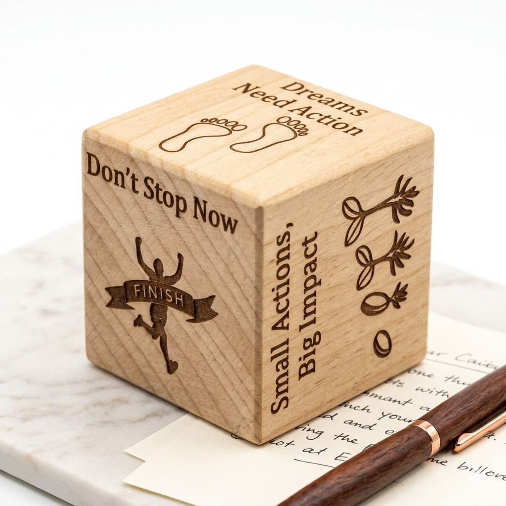 Motivational Wooden Paperweight Cube with Inspirational Quotes