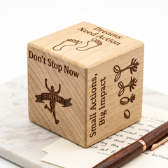 Motivational Wooden Paperweight Cube with Inspirational Quotes