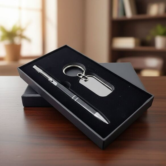 Personalized Black Pen & Keychain Gifts with Name Engraving | Pen for Gifting | Gift Set for Men & Women, Corporate Gift Set