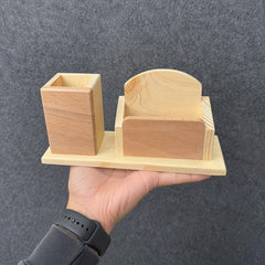 Wooden Desk Organizer with Pen Holder & Memo Card Stand Office