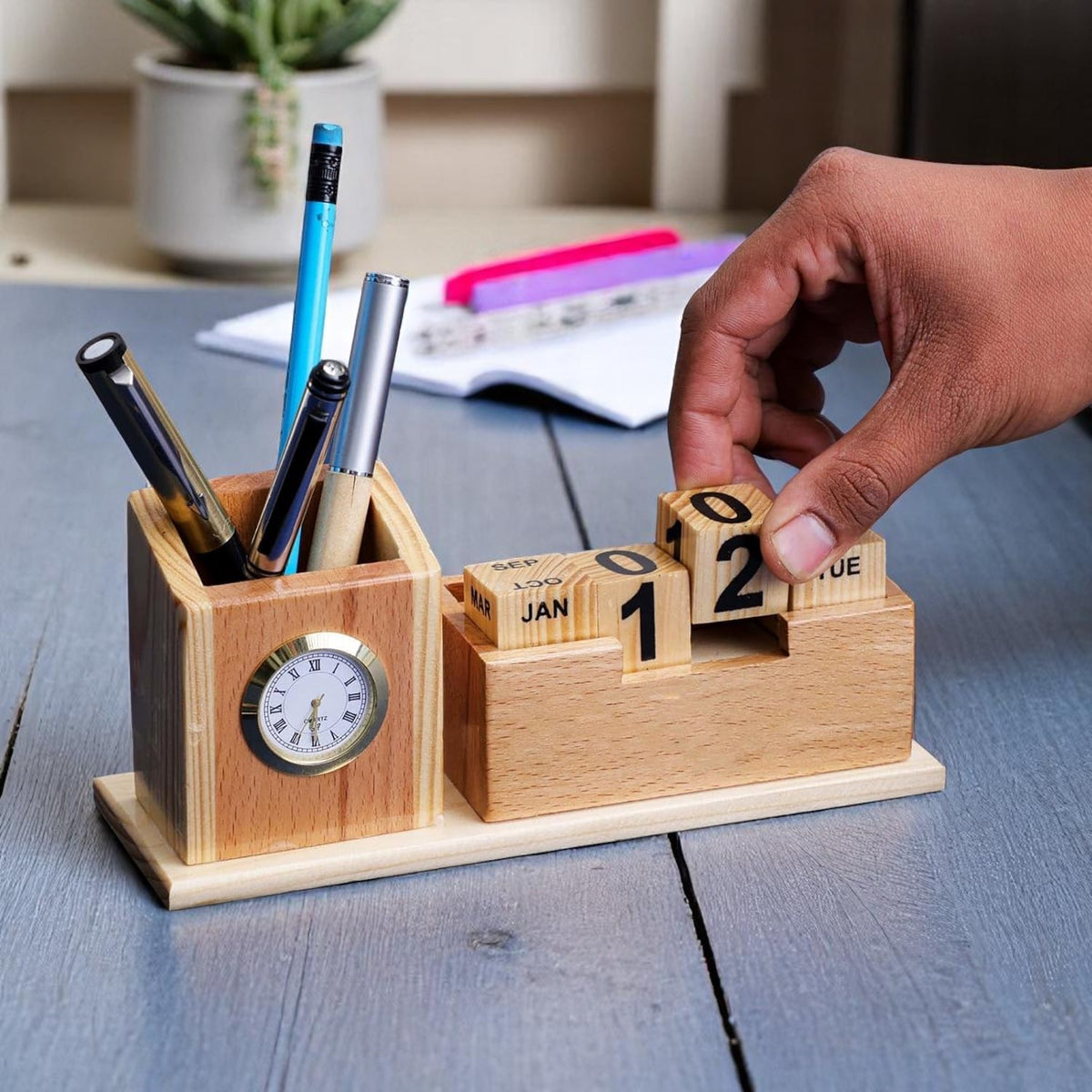 Desk Organizer with Clock, Pen Holder & Calendar
